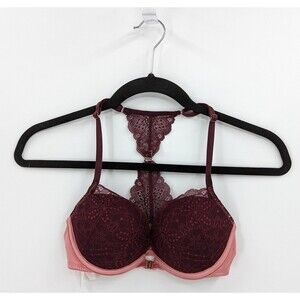 Victoria's Secret PINK Bra 32C Pink Plum Purple Lace Date Push Up Racerback